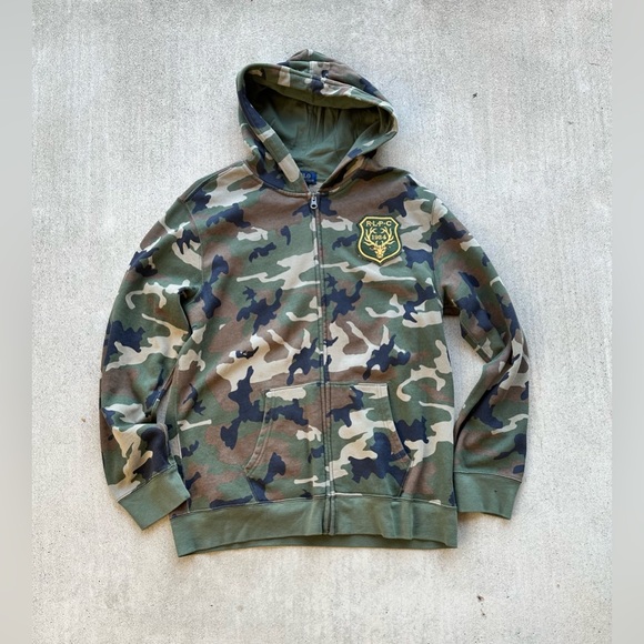Polo Ralph Lauren Camo Hoodie Boys Size Xl Military PRL Zip Up